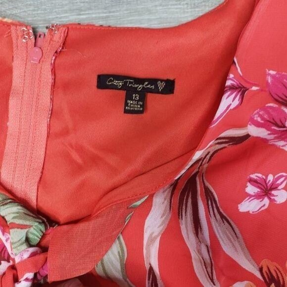 City Triangle Womens Floral Crop Top With Tropical Print Size 13 Coral Short Sle - Picture 3 of 7